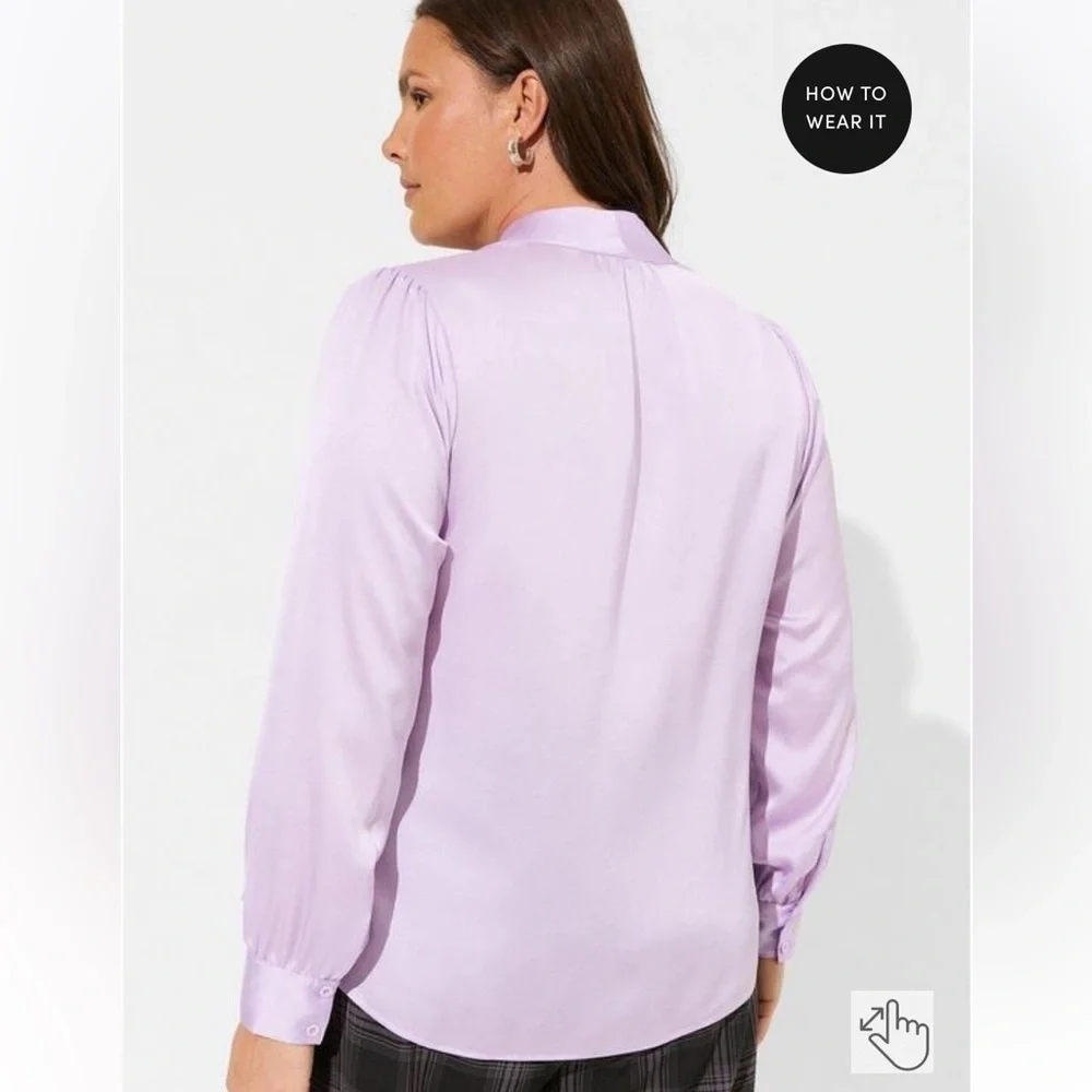 Torrid Studio Bubble Satin Bow Tie Blouse - Size 3X - Picture 2 of 7